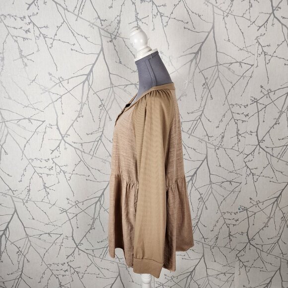 Umgee Beige 100% Cotton Popover Babydoll Tunic Dress - Picture 3 of 7